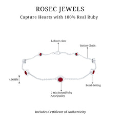 Natural Ruby 7 Stone Station Chain Bracelet for Women