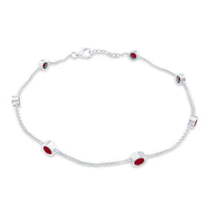 Natural Ruby 7 Stone Station Chain Bracelet for Women