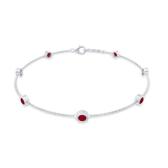 Natural Ruby 7 Stone Station Chain Bracelet for Women