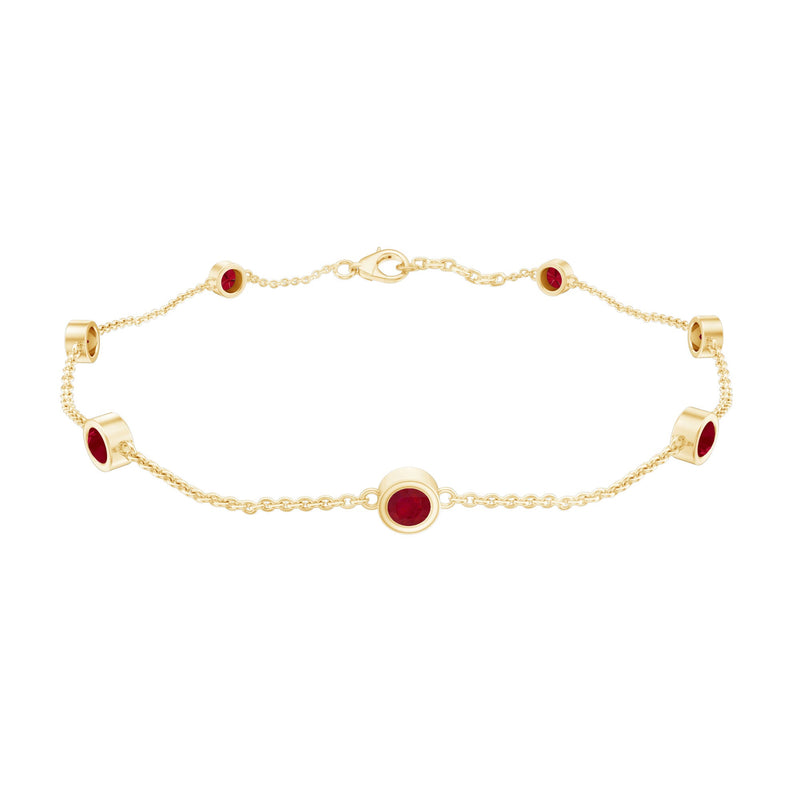 Natural Ruby 7 Stone Station Chain Bracelet for Women