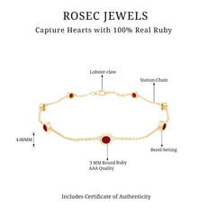 Natural Ruby 7 Stone Station Chain Bracelet for Women