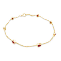Natural Ruby 7 Stone Station Chain Bracelet for Women