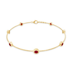 Natural Ruby 7 Stone Station Chain Bracelet for Women