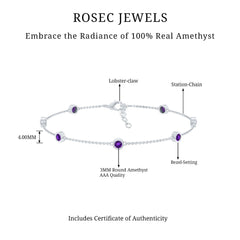 Real Amethyst Chain Bracelet in Bezel Setting