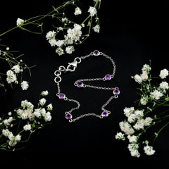 Real Amethyst Chain Bracelet in Bezel Setting