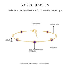 Real Amethyst Chain Bracelet in Bezel Setting