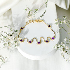 Real Amethyst Chain Bracelet in Bezel Setting