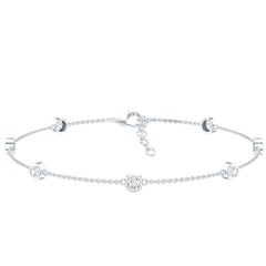 Round Cut Certified Moissanite Chain Bracelet in Bezel Setting