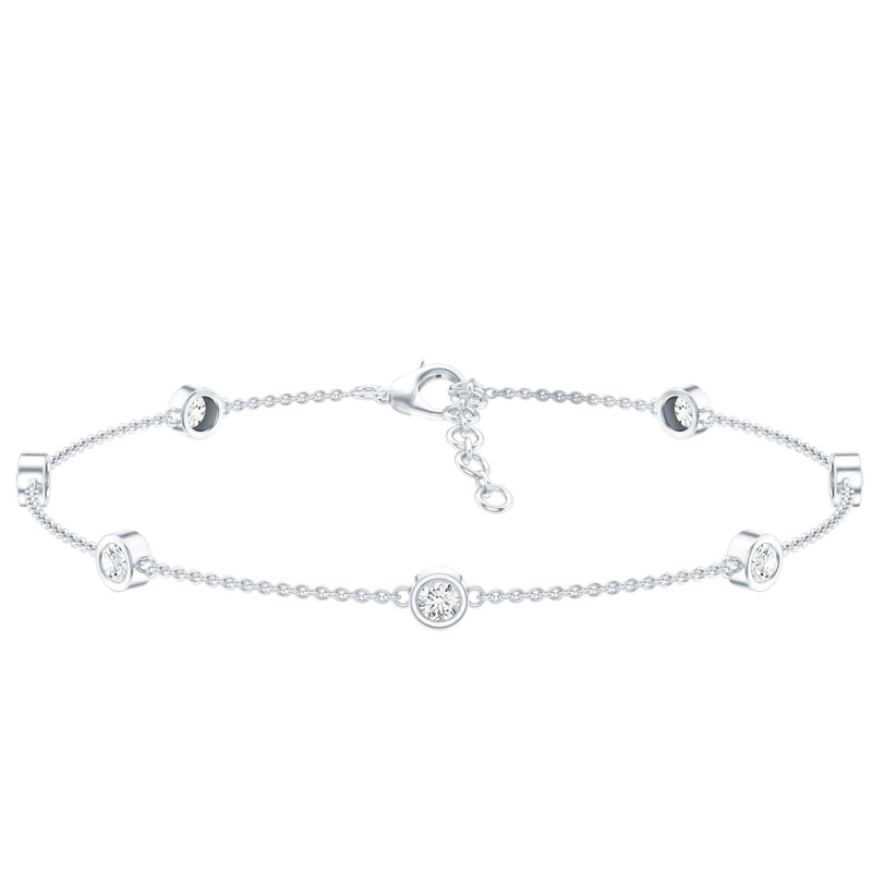 Bezel Set Moissanite Station Bracelet in Silver for Women