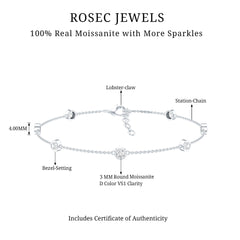 Bezel Set Moissanite Station Bracelet in Silver for Women