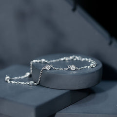 Bezel Set Moissanite Station Bracelet in Silver for Women