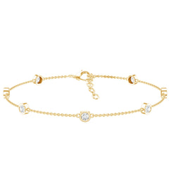 Round Cut Certified Moissanite Chain Bracelet in Bezel Setting