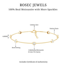 Round Cut Certified Moissanite Chain Bracelet in Bezel Setting