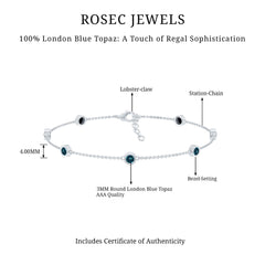 Bezel Set London Blue Topaz Station Chain Bracelet
