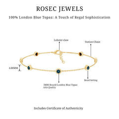 Bezel Set London Blue Topaz Station Chain Bracelet
