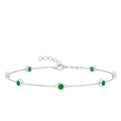 Bezel Set Emerald Station Chain Bracelet for Her