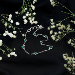 Bezel Set Emerald Station Chain Bracelet for Her