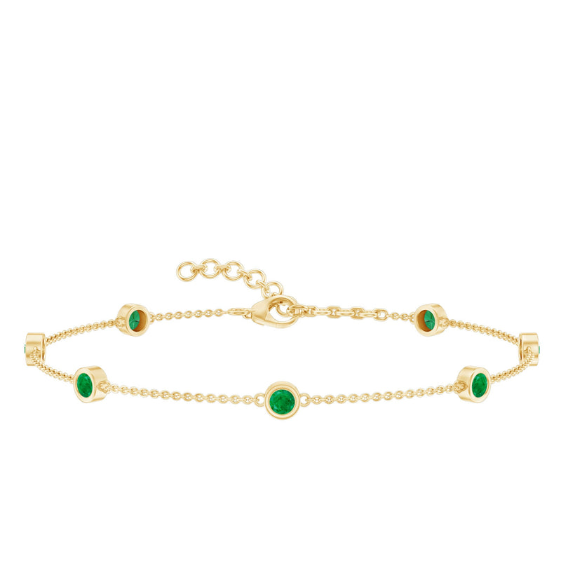 Bezel Set Emerald Station Chain Bracelet for Her