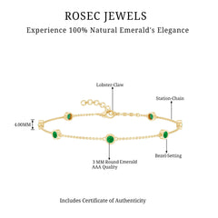 Bezel Set Emerald Station Chain Bracelet for Her