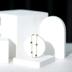 Bezel Set Emerald Station Chain Bracelet for Her