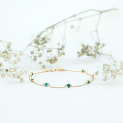 Bezel Set Emerald Station Chain Bracelet for Her