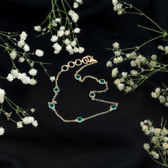 Bezel Set Emerald Station Chain Bracelet for Her