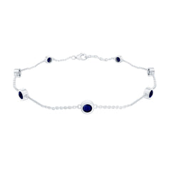 Natural Blue Sapphire 7 Stone Station Chain Bracelet