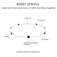 Natural Blue Sapphire 7 Stone Station Chain Bracelet