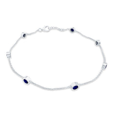Natural Blue Sapphire 7 Stone Station Chain Bracelet
