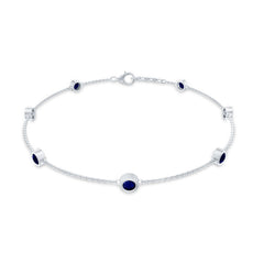 Natural Blue Sapphire 7 Stone Station Chain Bracelet