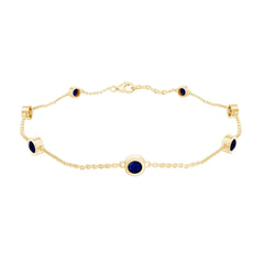 Natural Blue Sapphire 7 Stone Station Chain Bracelet