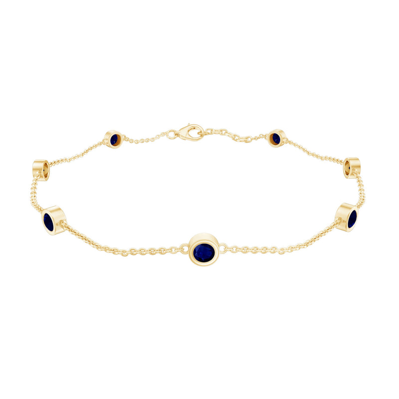 Natural Blue Sapphire 7 Stone Station Chain Bracelet
