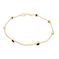 Natural Blue Sapphire 7 Stone Station Chain Bracelet
