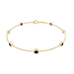 Natural Blue Sapphire 7 Stone Station Chain Bracelet