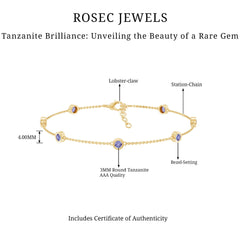 Certified Natural Tanzanite Chain Bracelet for Her