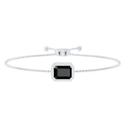 Natural 1.8 Carat Emerald Cut Black Onyx Bolo Bracelet with Diamond Halo