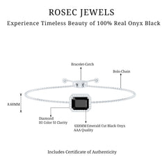 Natural 1.8 Carat Emerald Cut Black Onyx Bolo Bracelet with Diamond Halo