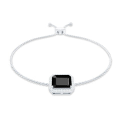 Natural 1.8 Carat Emerald Cut Black Onyx Bolo Bracelet with Diamond Halo