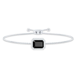 Natural 1.8 Carat Emerald Cut Black Onyx Bolo Bracelet with Diamond Halo