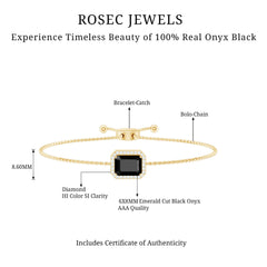 Natural 1.8 Carat Emerald Cut Black Onyx Bolo Bracelet with Diamond Halo