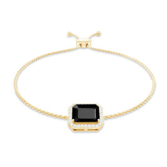 Natural 1.8 Carat Emerald Cut Black Onyx Bolo Bracelet with Diamond Halo