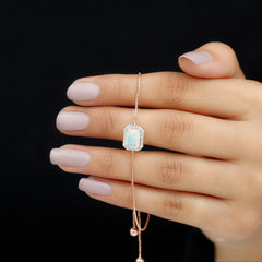 2 Carat Emerald Cut Ethiopian Opal and Diamond Bolo Chain Bracelet