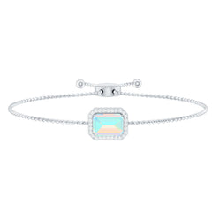 2 Carat Emerald Cut Ethiopian Opal and Diamond Bolo Chain Bracelet