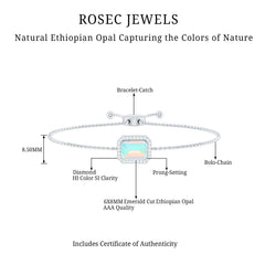 2 Carat Emerald Cut Ethiopian Opal and Diamond Bolo Chain Bracelet