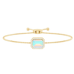 2 Carat Emerald Cut Ethiopian Opal and Diamond Bolo Chain Bracelet