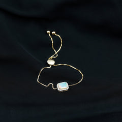 2 Carat Emerald Cut Ethiopian Opal and Diamond Bolo Chain Bracelet