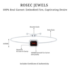 Real 2 Carat Emerald Cut Garnet Bolo Bracelet with Diamond Halo