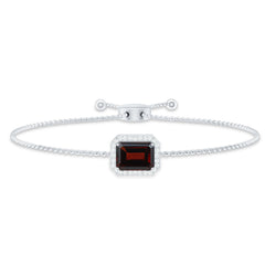 Real 2 Carat Emerald Cut Garnet Bolo Bracelet with Diamond Halo