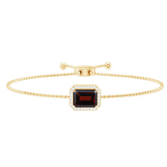 Real 2 Carat Emerald Cut Garnet Bolo Bracelet with Diamond Halo