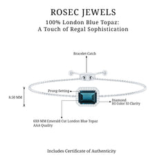 Emerald Cut London Blue Topaz and Diamond Bolo Chain Bracelet